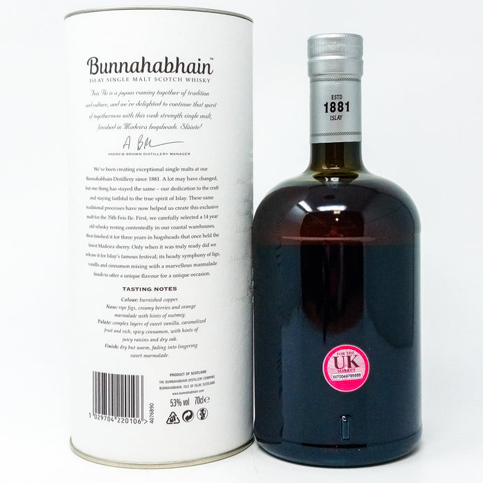Bunnahabhain 2002 Madeira Cask Finish Feis Ile 2020 Single Malt Scotch Whisky, 70cl, 53% ABV