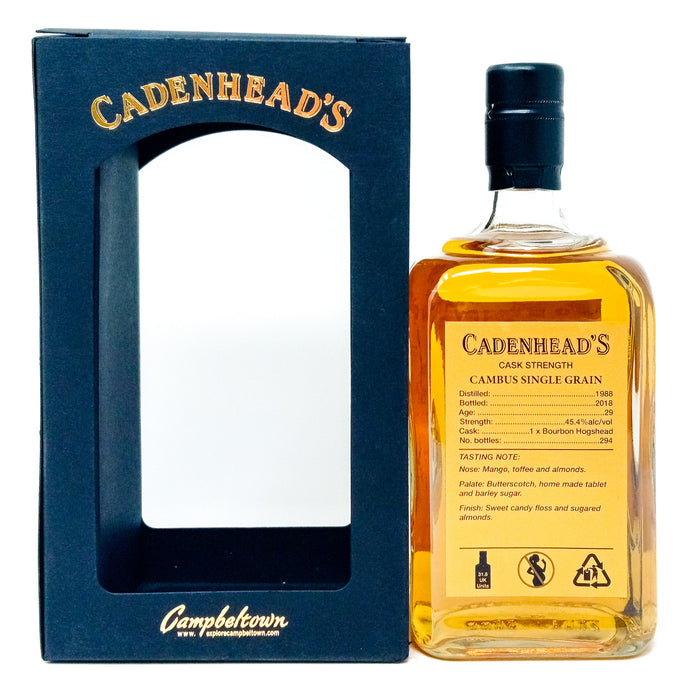 Cambus 1988 29 Year Old Cadenhead's Single Grain Scotch Whisky 70cl, 45.4% ABV