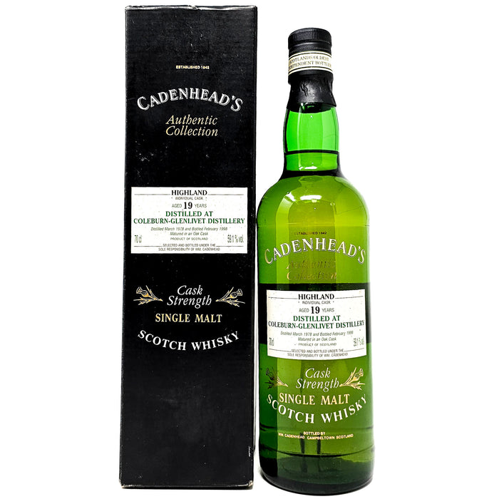 Coleburn-Glenlivet 1978 19 Year Old Cadenhead's Single Malt Scotch Whisky, 70cl, 59.1% ABV