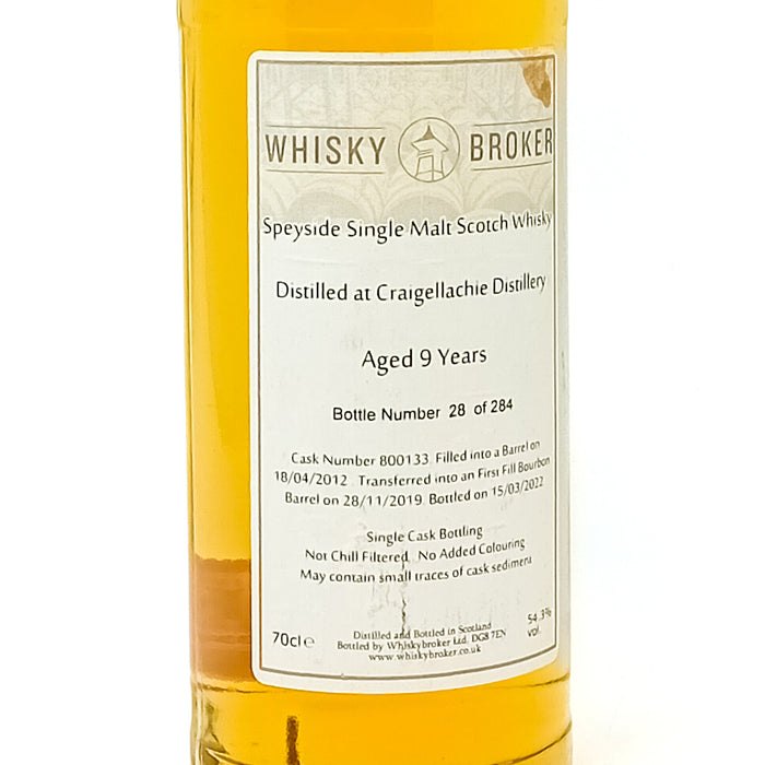 Craigellachie 2012 9 Year Old Whisky Broker Single Malt Scotch Whisky, 70cl, 54.3% ABV