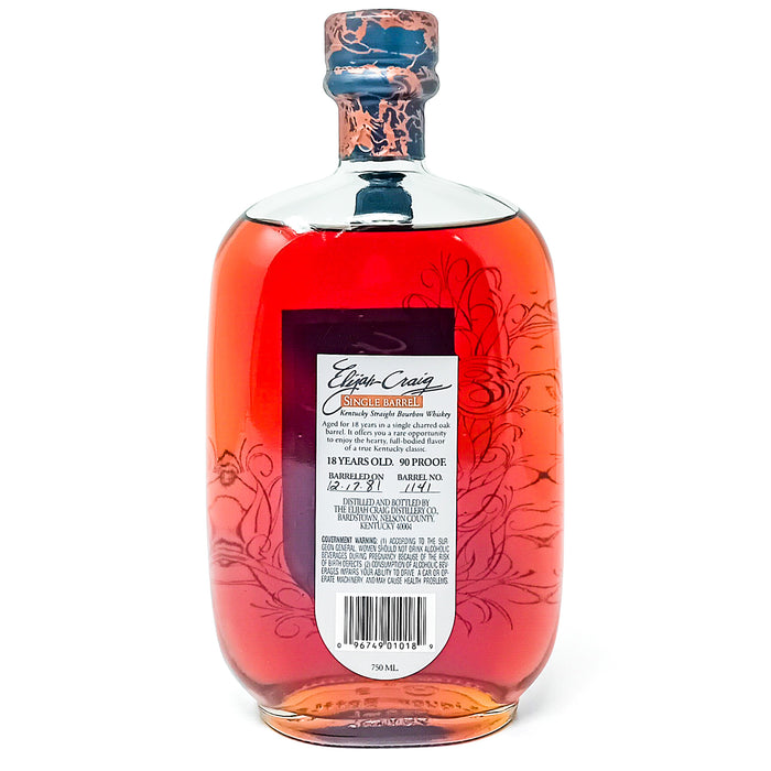 Elijah Craig 1981 18 Year Old Single Barrel No. 1141 Kentucky Straight Bourbon Whiskey, 75cl, 45% ABV