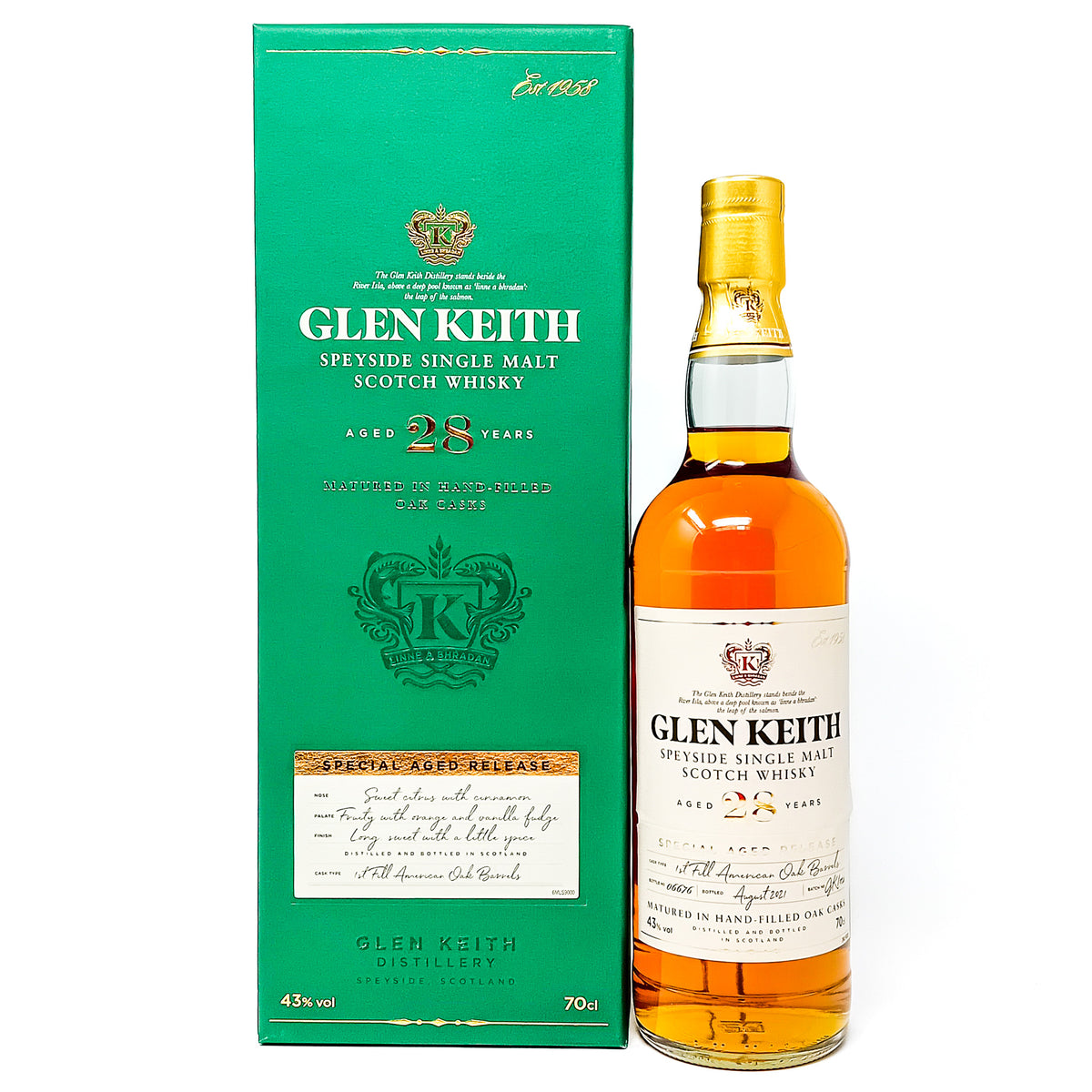Glen Keith 28 Year Old Special Aged Release Single Malt Scotch Whisky,