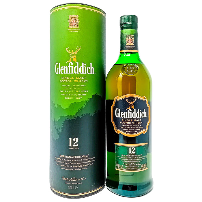 Glenfiddich 12 Year Old Single Malt Scotch Whisky, 1L, 40% ABV