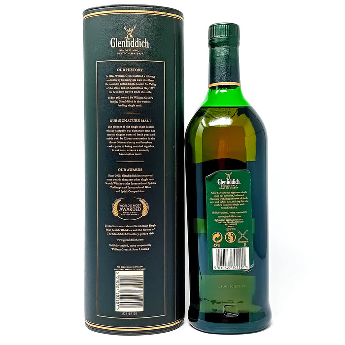 Glenfiddich 12 Year Old Single Malt Scotch Whisky, 1L, 40% ABV