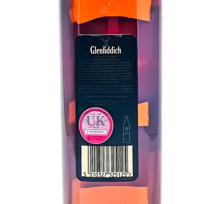 Glenfiddich 15 Year Old Single Malt Scotch Whisky, 70cl, 40% ABV