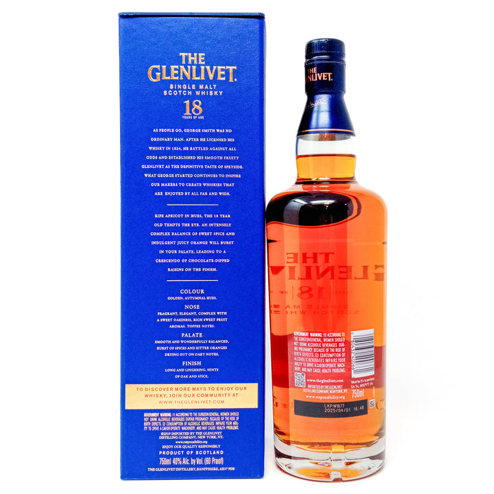Glenlivet 18 Year Old Batch Reserve Single Malt Scotch Whisky, 75cl, 40% ABV