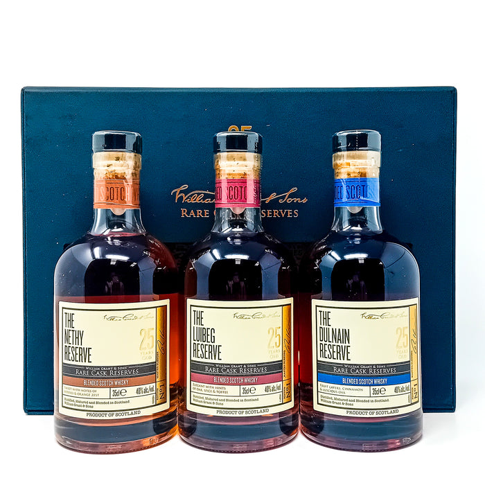 William Grant Rare Cask Reserves 25 Year Old Blended Scotch Whisky, 3x35cl, 40% ABV