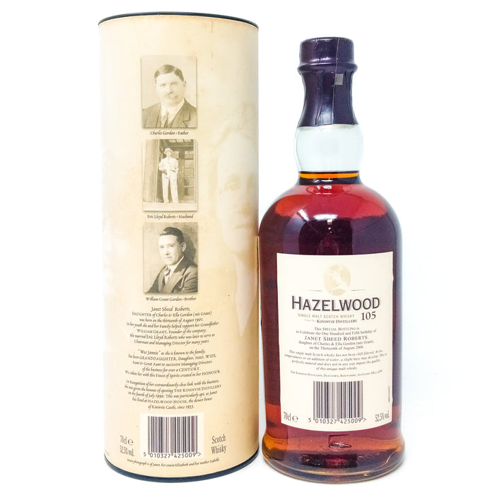 Hazelwood 1990 15 Year Old Janet Sheed Roberts 105th Birthday Single Malt Scotch Whisky, 70cl, 52.5% ABV