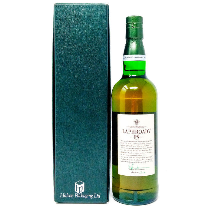 Laphroaig 15 Year HRH Prince Charles Charity Bottling Single Malt Scotch Whisky, 70cl, 43% ABV