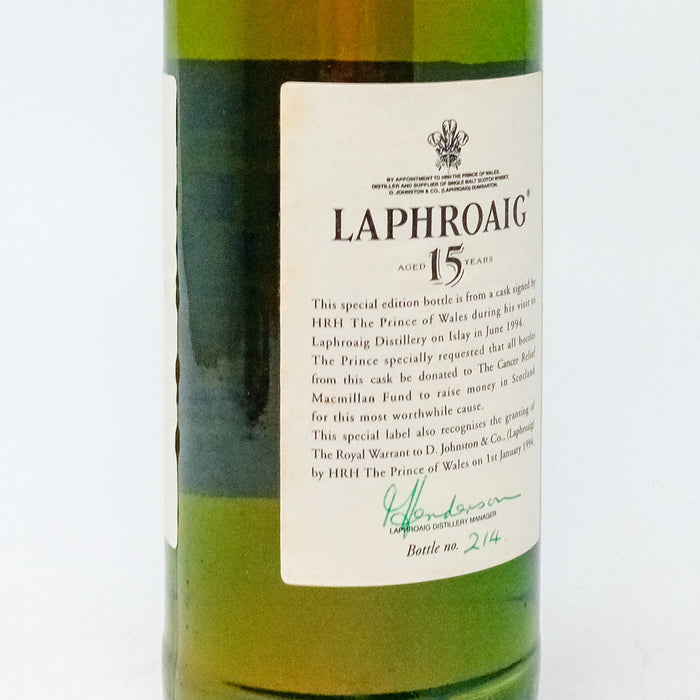 Laphroaig 15 Year HRH Prince Charles Charity Bottling Single Malt Scotch Whisky, 70cl, 43% ABV