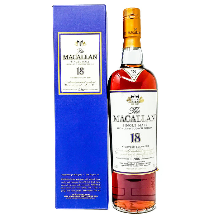 Macallan 1986 18 Year Old Single Malt Scotch Whisky, 70cl, 43% ABV