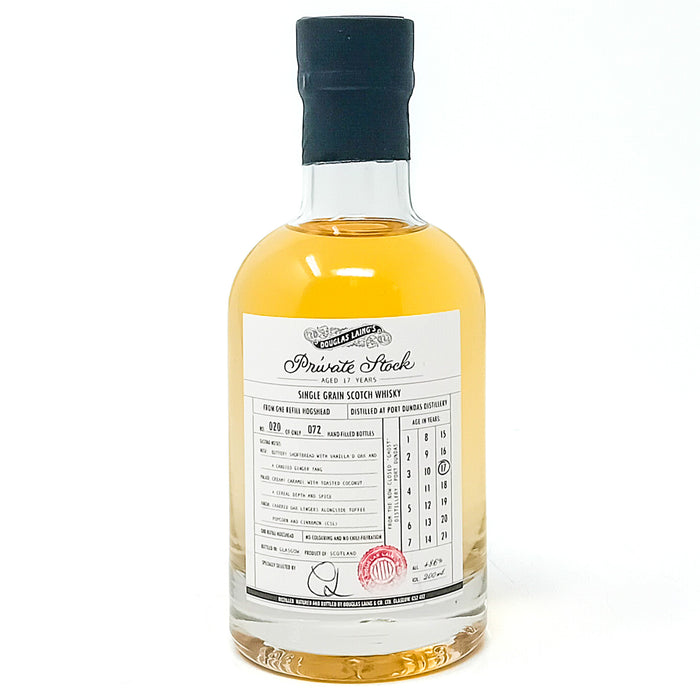Port Dundas 17 Year Old Douglas Laing Private Stock Single Grain Scotch Whisky, Half Bottle, 20cl, 48.6% ABV