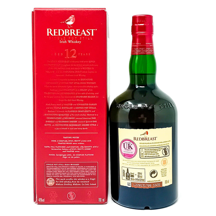Redbreast 12 Year Old Single Pot Still Irish Whiskey, 70cl, 40% ABV