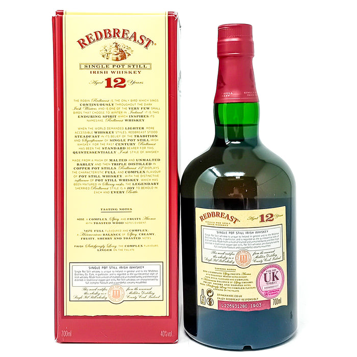 Redbreast 12 Year Old Single Pot Still Irish Whiskey, 70cl, 40% ABV