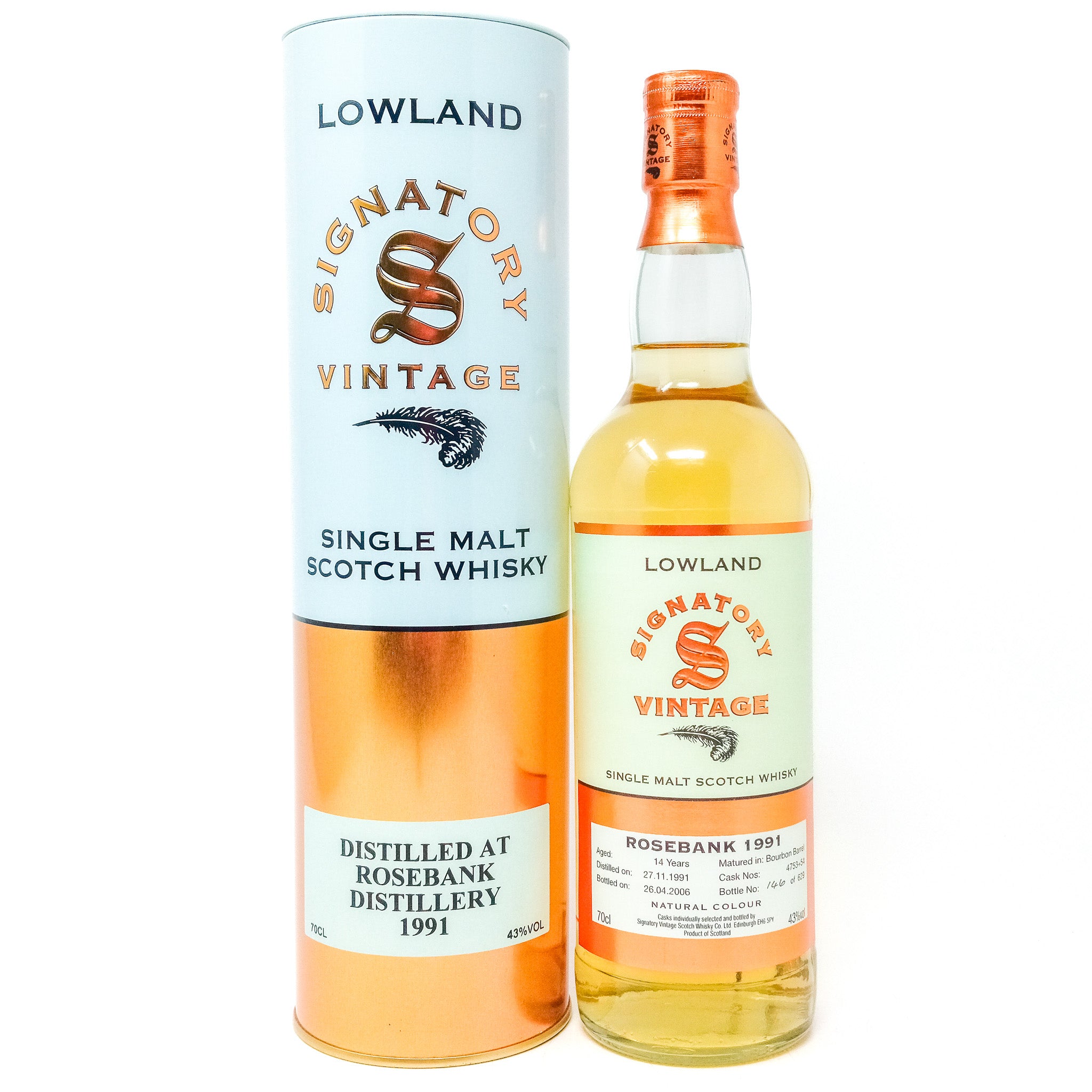 Rosebank 1991 14 Year Old Signatory Vintage Single Malt Scotch Whisky,