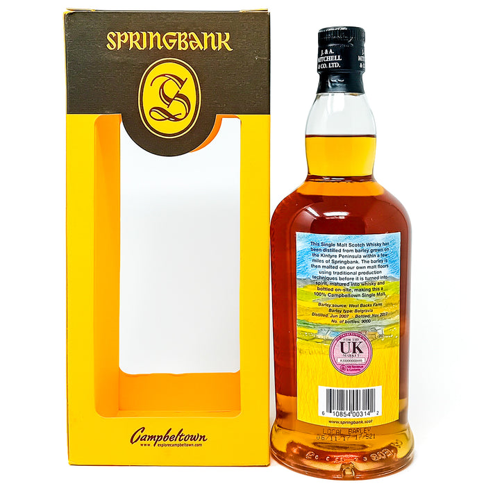 Springbank 2007 Local Barley 10 Year Old Single Malt Scotch Whisky, 70cl, 57.3% ABV