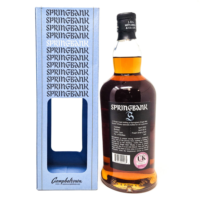Springbank 2000 Single Sherry Cask 16 Year Old Single Malt Whisky, 70cl, 56% ABV