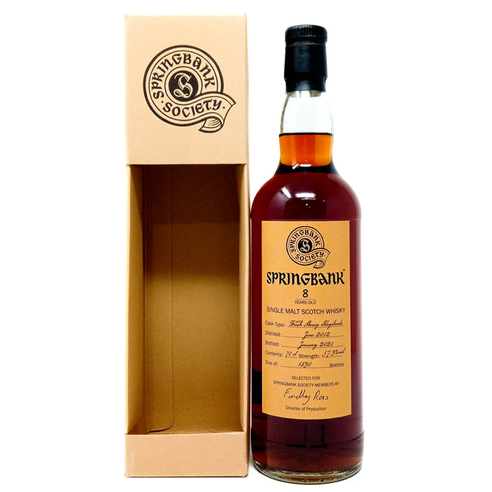 Springbank 2012 8 Year Old Society Bottling Single Malt Scotch Whisky, 70cl, 57.3% ABV.