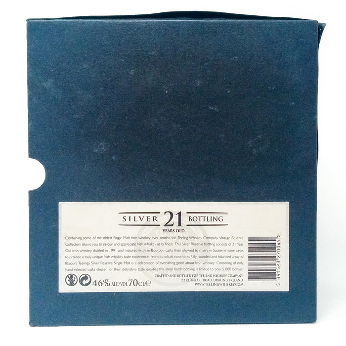Teeling 21 Year Old Silver Vintage Reserve Single Malt Irish Whiskey, 70cl, 46% ABV