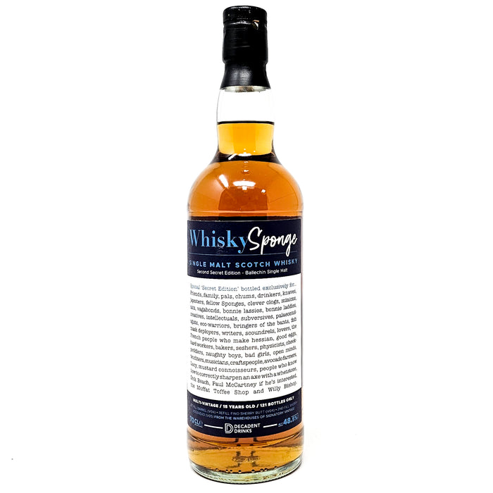Ballechin 15 Year Old Whisky Sponge Second Secret Edition Single Malt Scotch Whisky, 70cl, 48.5% ABV