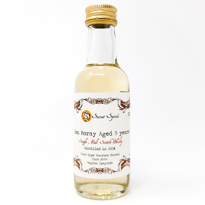 Glen Moray 2009 9 Year Old Secret Spirits Single Malt Scotch Whisky, Miniature, 5cl, 58.2% ABV