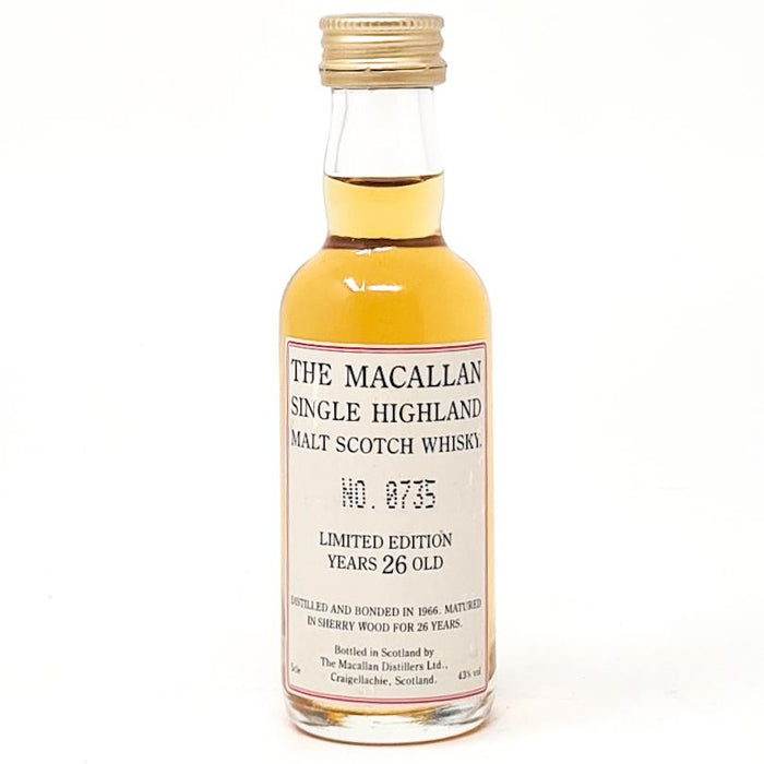 Macallan 26 Year Old 1966 Limited Edition Malt Scotch Whisky, Miniature, 5cl, 43% ABV - Old and Rare Whisky (4796790374463)