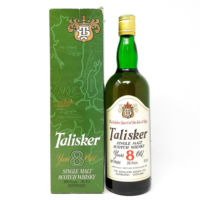 Talisker 8 Year Old Single Malt Scotch Whisky, 26 2/3 fl. ozs.(75.5cl), 80° Proof - Old and Rare Whisky (1552023486527)
